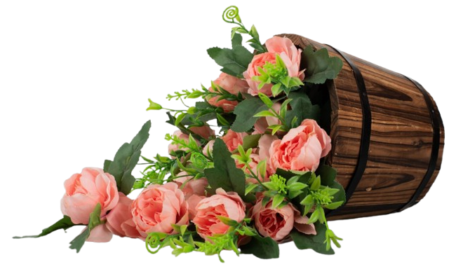 Virágkosár színes, rózsaszín virágokkal